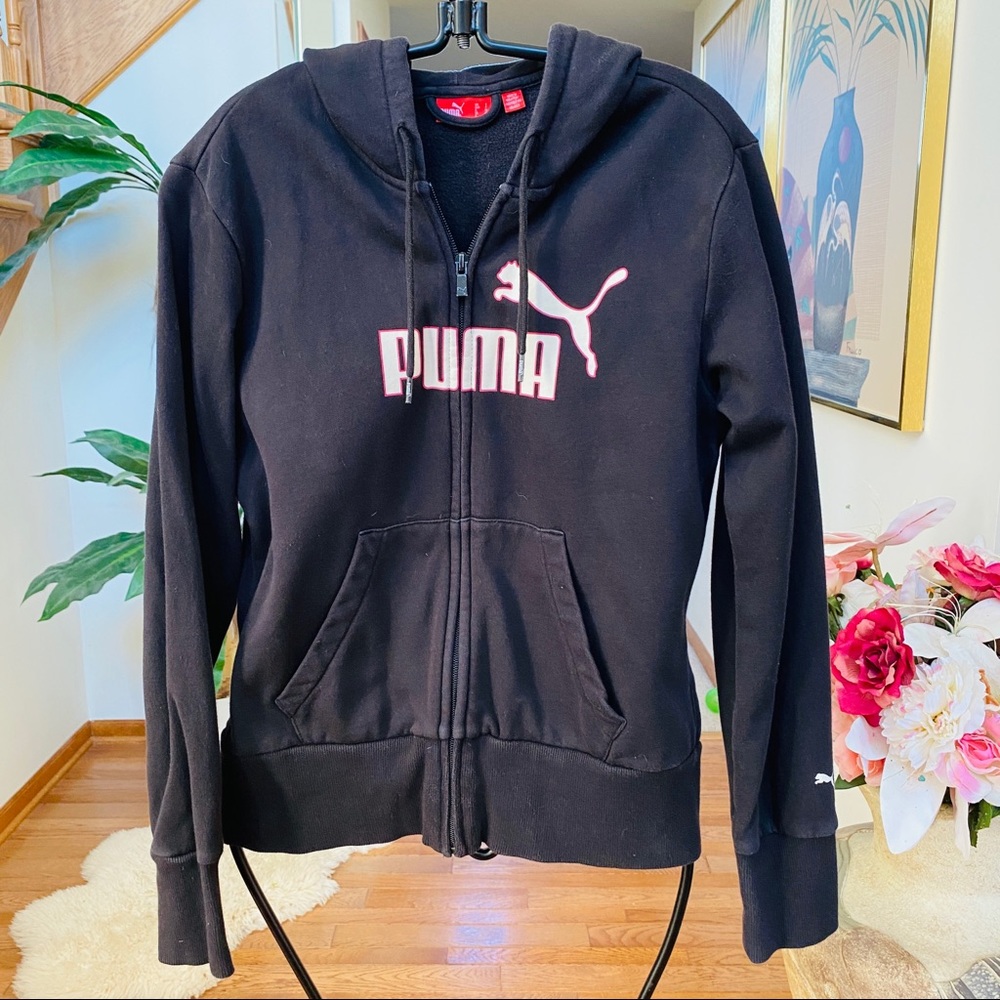 PUMA black women's zipper logo hoodie sweatshirt
